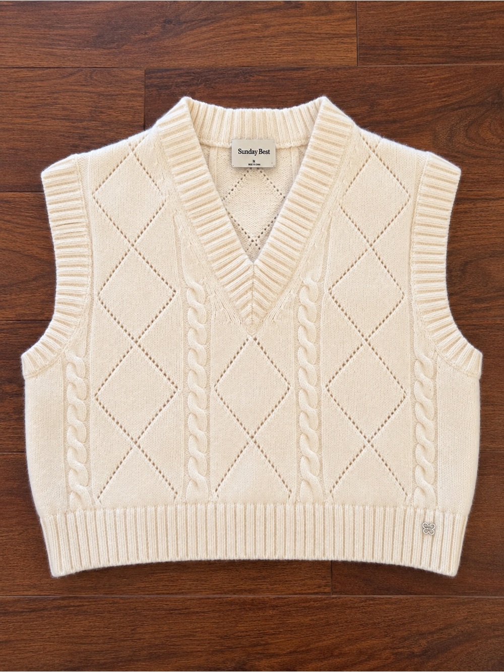 Sunday Best Cream Cable Knit V-Neck Sweater Vest